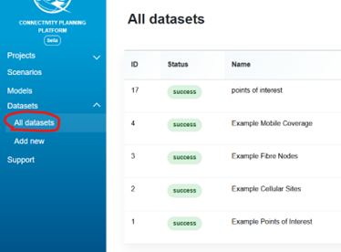 Dataset List Refresh Link